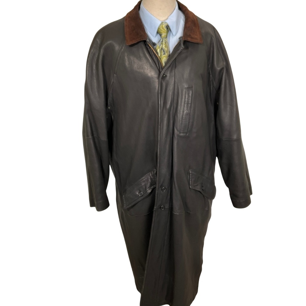Sawyer of Napa Sport Coat Mens XLarge Black Leather Suede Collar Duster VTG